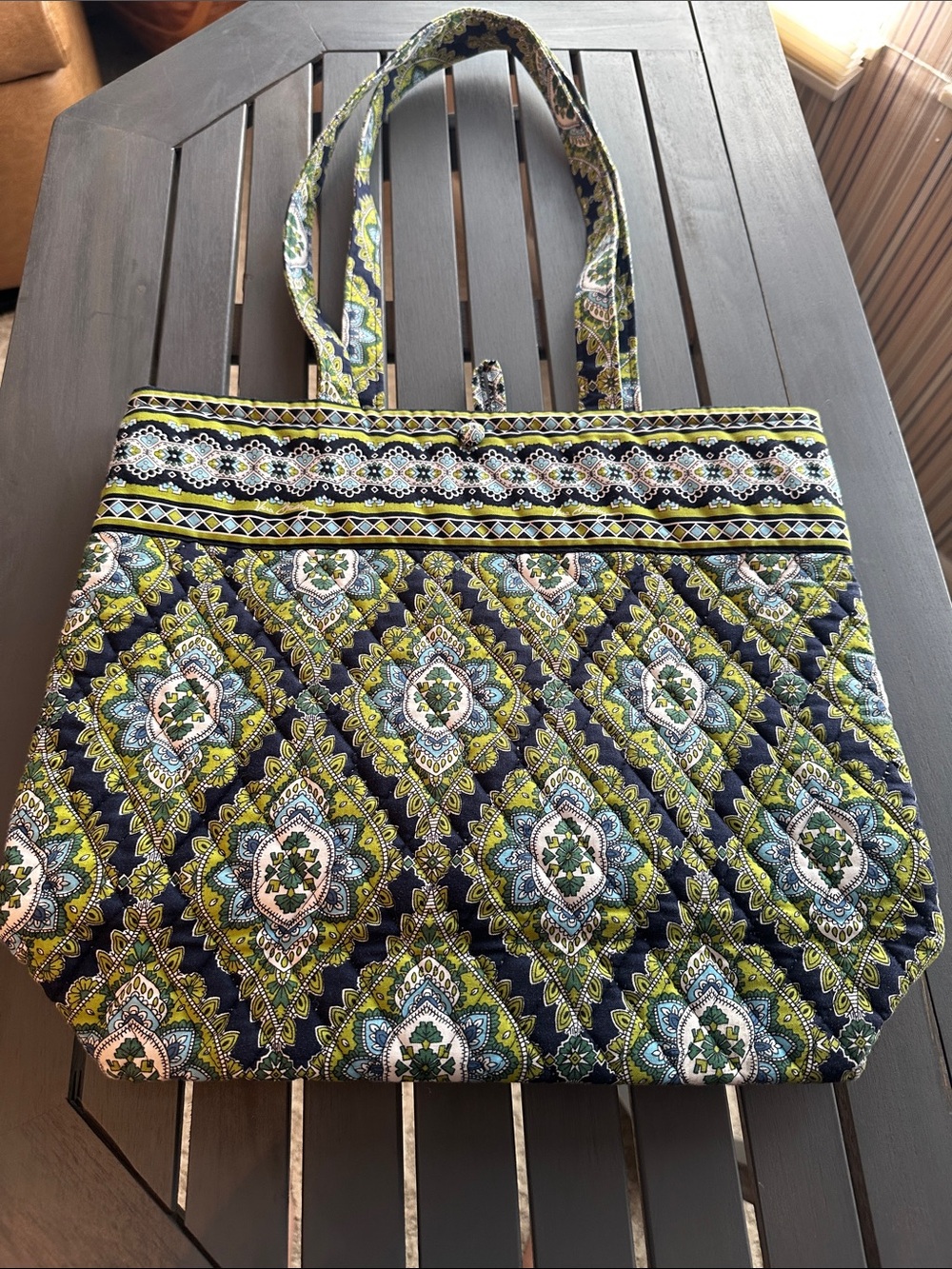 Vera Bradley Navy and Lime Quilted Mosaic Tote